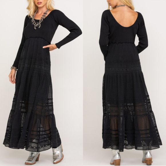 Earth Angel Black Lace Maxi Dress Sz 